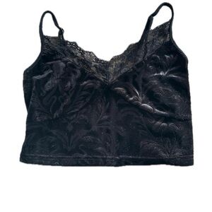 Cider Black Velvet Camisole with Lace Trim
